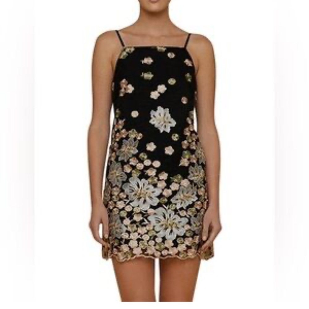 Backstage Floral Embroidered Black Dress